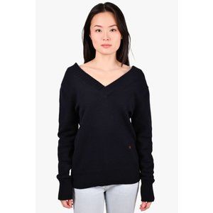 Victoria Beckham cashmere navy double-v neck sweater, size S